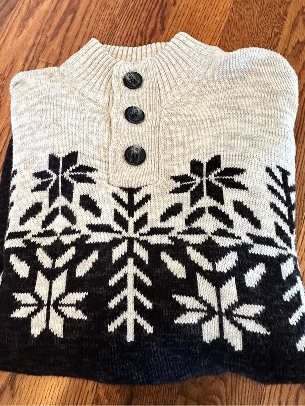 Men's Fair Isle Button Cowl Turtleneck Sweater - Cream & Black - Picture 3 of 4